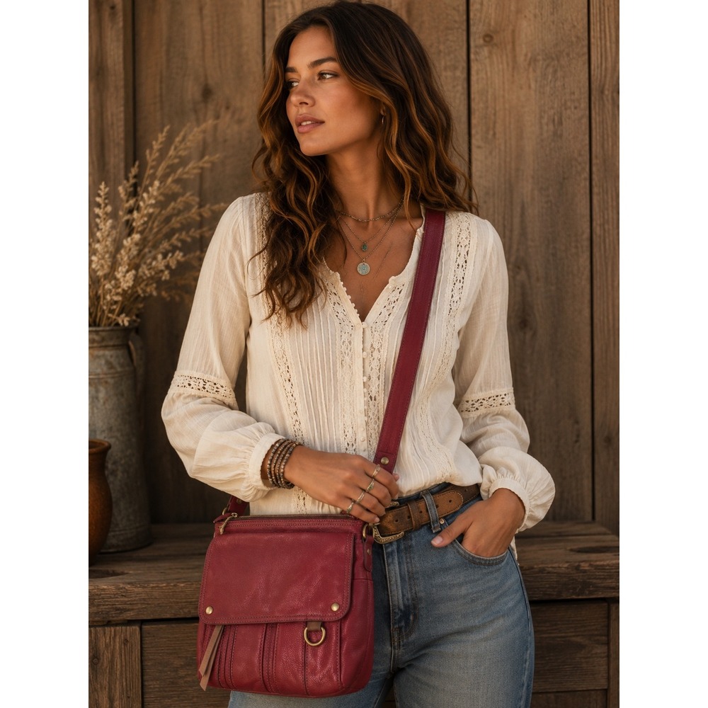 Fossil Red Leather Crossbody Purseโ Old Money